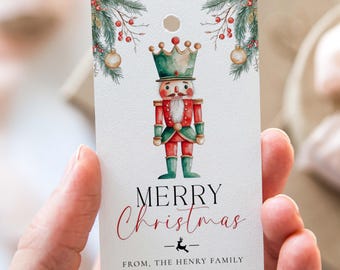 Printable Merry Christmas Gift Tag, Xmas Christmas Gift Tag, Nutcracker Holly Berry Merry Christmas Favor Tag
