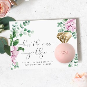 Pink Hydrangea Bridal Shower Favors Lip Balm, Printable Kiss The Miss Goodbye Favours, Hen&#39;s Party Thank You Gifts, Ferras