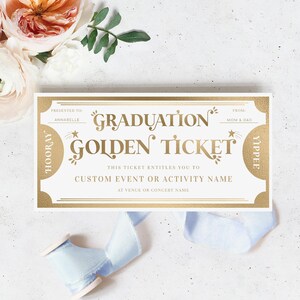 Graduation Golden Ticket Benutzerdefinierte Geschenkgutschein Vorlage, druckbare Abschluss Geschenkgutschein, Unisex druckbare Geschenkgutschein, Margo