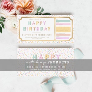 Happy Birthday Custom Gift Voucher Template, Printable Birthday Gift ...