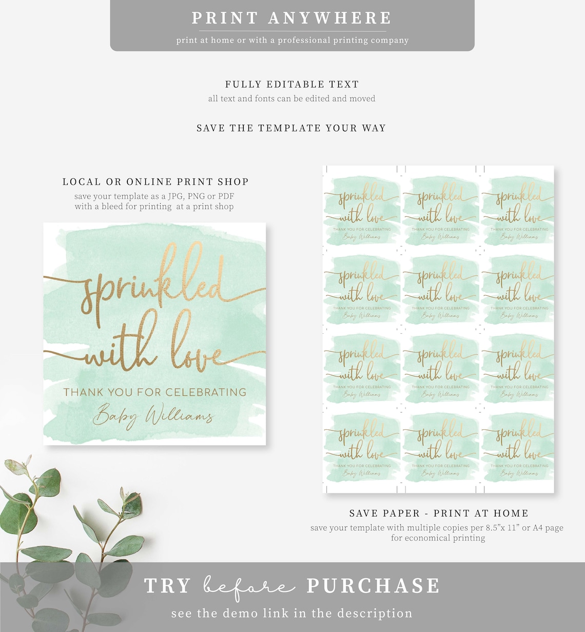 Baby Sprinkle Favor Tag Template Printable Sprinkled With - Etsy