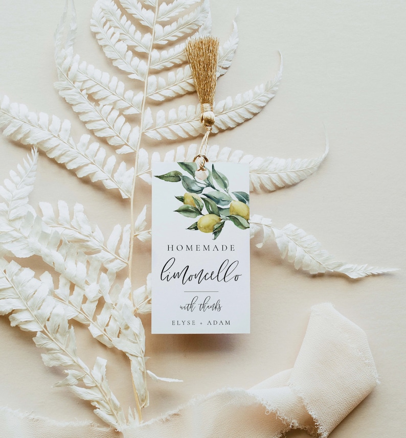 Homemade Limoncello Printable Favor Tags, Italian Tuscan Lemons Favor Tag, Bridal Shower Favor Tag, Lemon Wedding Favor Tags Template
