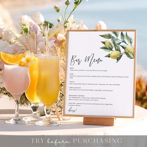 Lemon Bar Menu Sign – Editable Wedding Drinks Menu (Printable), Tuscan Floral image 6