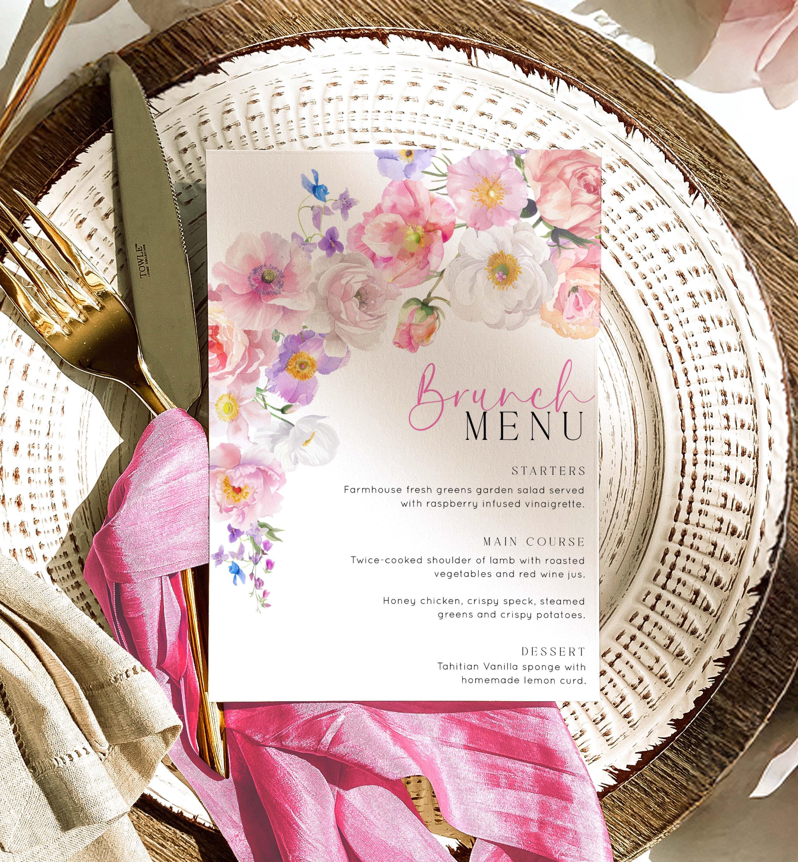Pink Flowerbackdrop Menu Hot Pink Wildflower Menu Template, Eloise Floral (digital Download ...