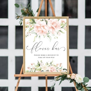 Blush Floral Flower Bar Sign, Printable Bridal Shower Flower Station Sign, Floral Baby Shower Bouquet Bar Sign, Favor Sign, Pemberley Pink