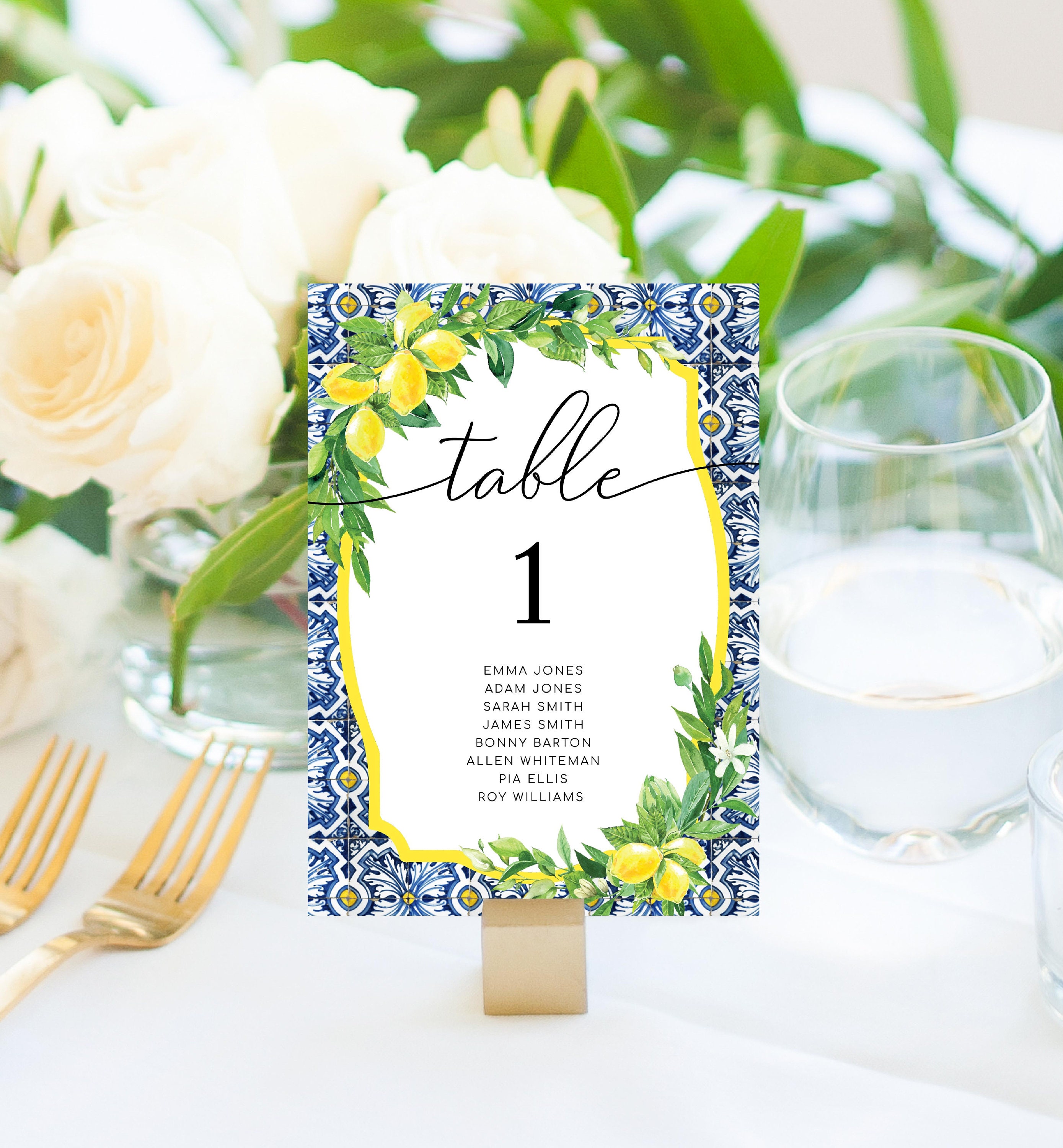 Printable Table Seating Chart Printable Positano Blue Tile Etsy