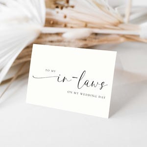 Para mis suegros en el día de mi boda: plantilla de tarjeta imprimible, tarjeta de boda minimalista moderna, tarjeta para suegra y suegro, Bridie