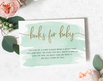 Books For Baby Card Gender Neutral Baby Shower Template - Gold Foil - Green Baby Shower - Printable Editable Invitation - Watercolour