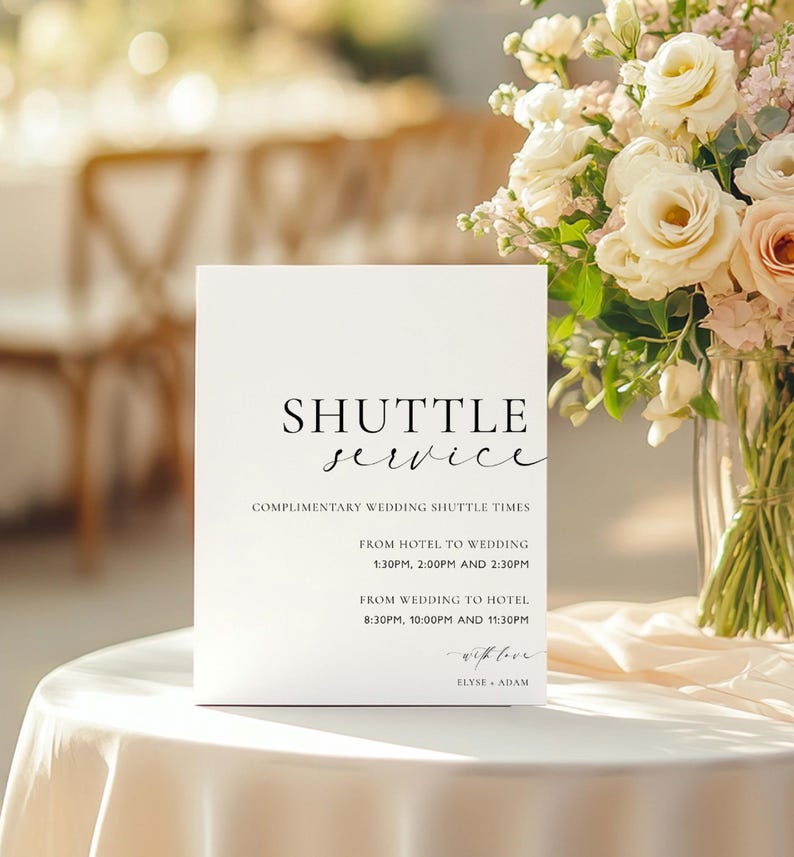 Weddign Shuttle Sign Minimalist Wedding Shuttle Sign Template (digital Download), Ellesmere ...