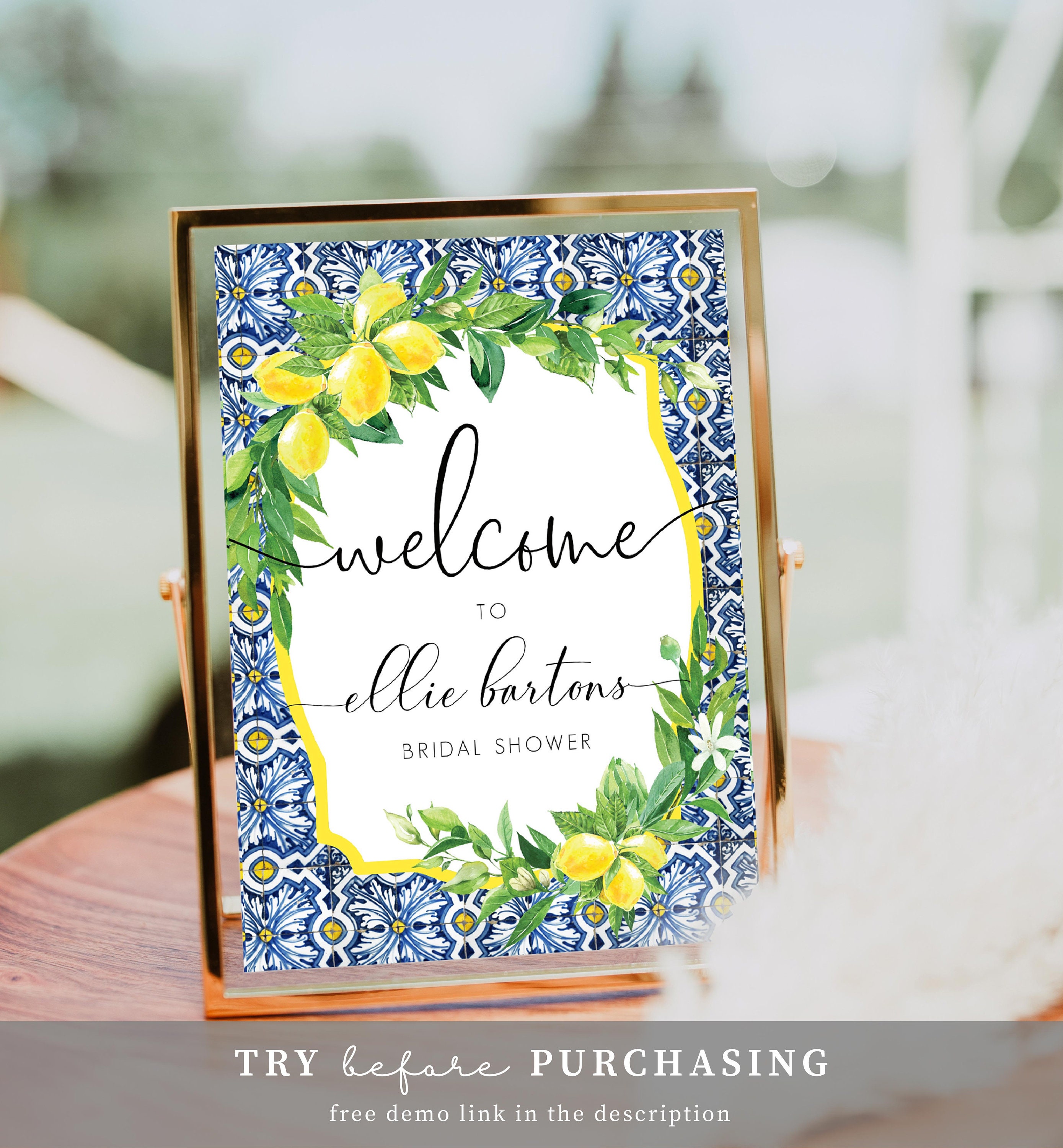 Lemon Bridal Shower Welcome Sign Positano Blue Tile Lemons - Etsy