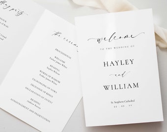 Printable Wedding Ceremony Program Template, Modern Minimalist, Wedding Order of Ceremony Booklet Program, Single Fold Program, Ellesmere