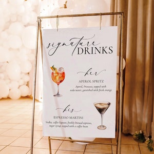 Signature His and Her Drinks Menu Sign, Printable Wedding Signature Cocktail Sign, Minimalist Wedding, Cocktail Bar Cart Sign, Ellesmere