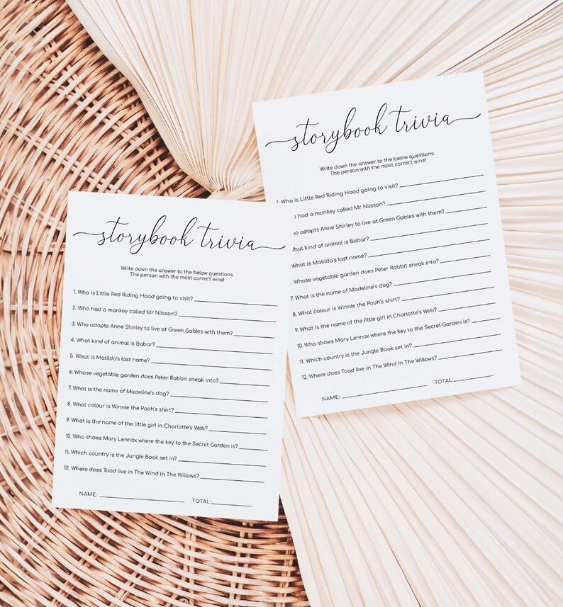 Printable Storybook Trivia Game: Minimalist Baby Shower Quiz (5x7 & A5 ...