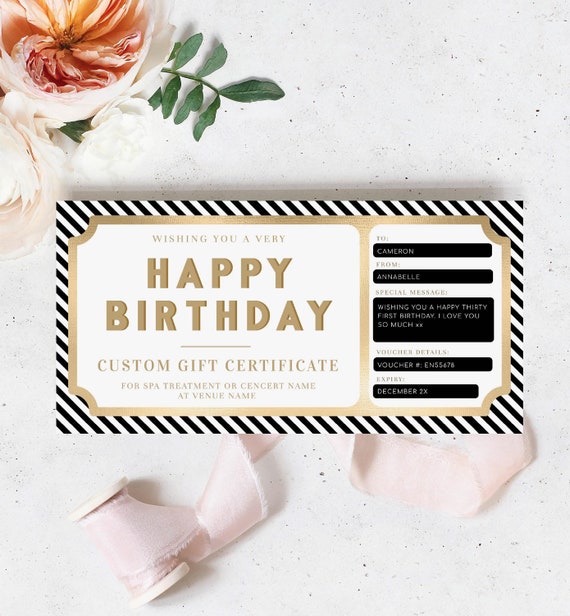 Happy Birthday Custom Gift Voucher Template Printable | Etsy