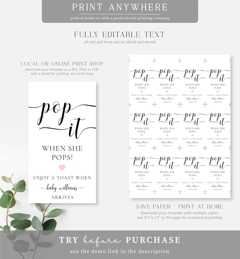 Pop It When She Pops Tag Template, Baby Shower Favor (printable ...