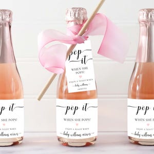 Pop It When She Pops Tag Template, Printable Baby Shower Mini Champagne Favor Tag, Baby Shower Pop It Favor Tag, Wine Bottle Label, Leyton