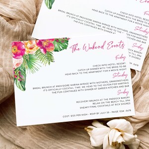Printable Bachelorette Weekend Itinerary, Tropical Flamingo, Hens Party Weekend Agenda, Bridal Shower Weekend Itinerary Template, Laguna