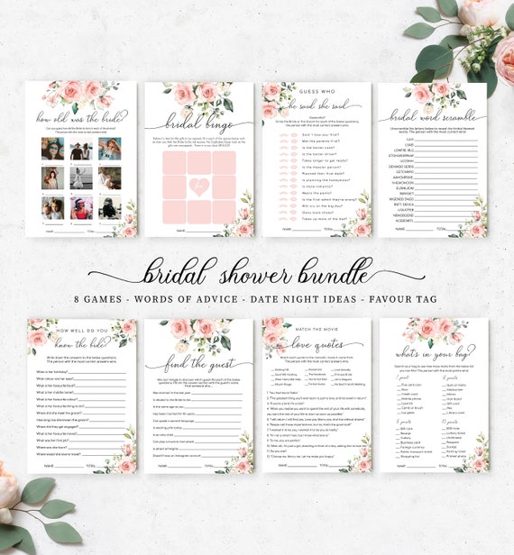 Floral Bridal Shower Games Bundle Pack Editable Instant 