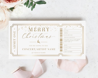 Christmas Concert Ticket Gift Voucher Template, Fully Custom Printable Gift Certificate, Music Show Ticket Christmas Present, Paintly