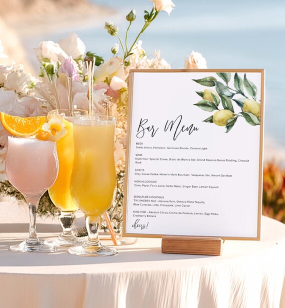Lemon Bar Menu Sign – Editable Wedding Drinks Menu (Printable), Tuscan Floral