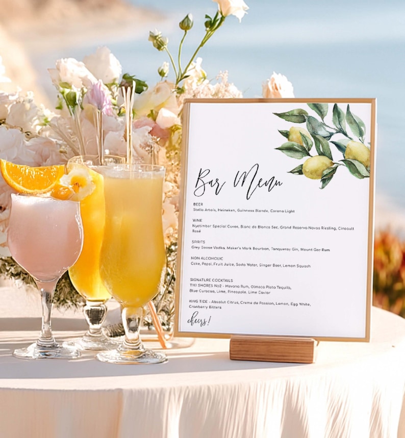 Lemon Bar Menu Sign – Editable Wedding Drinks Menu (Printable), Tuscan Floral