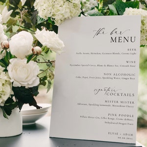 Znak menu baru, szablon menu baru weselnego do druku, minimalistyczne menu baru weselnego, proste eleganckie menu drinków weselnych, Ellesmere