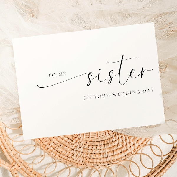 To My Sister On Your Wedding Day Card Template, Modern Minimalist Wedding Day Card Printable, Sibling To Sister Wedding Day Card, Bridie