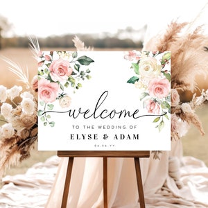 Printable Welcome Sign Landscape, Blush Floral Wedding Sign, Bridal Shower Welcome Sign, Baby Shower Sign, Engagement Sign, Darcy Pink