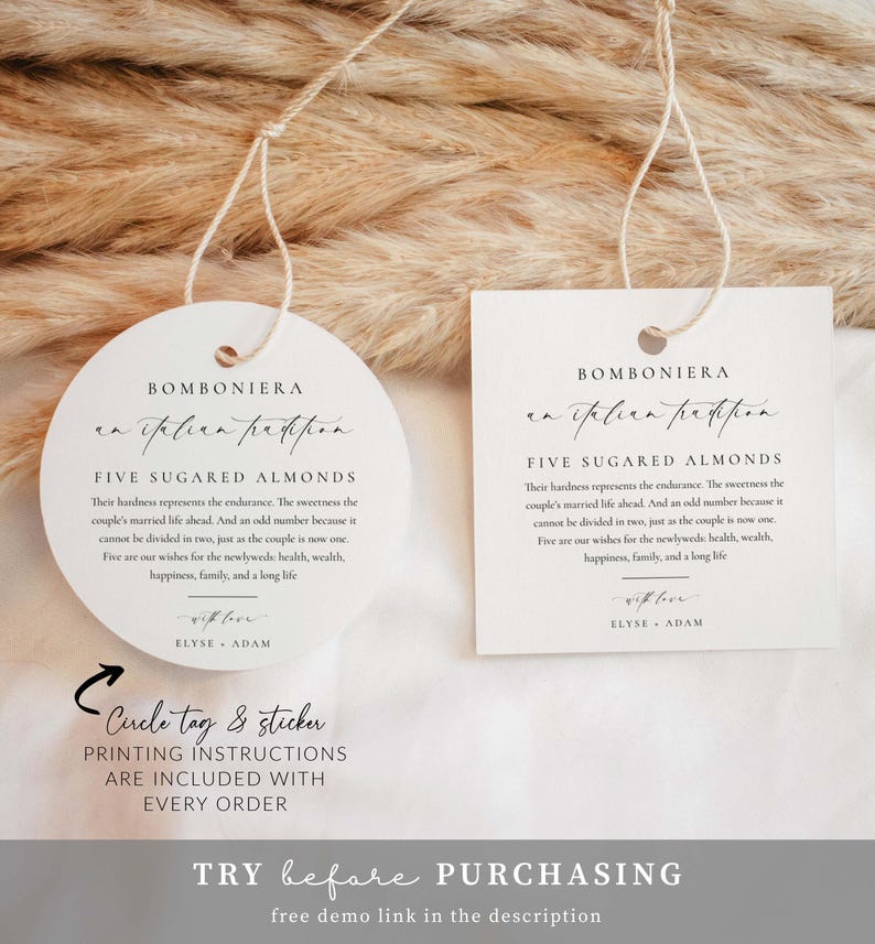 Italian Tradition Favor Tag, Bomboniera Sugared Almonds (printable ...