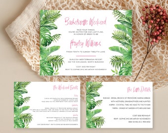 Printable Bachelorette Weekend Invitation - Weekend Itinerary - Details Card - Tropical Palm Springs - Bridal Shower Invitation - Nantucket