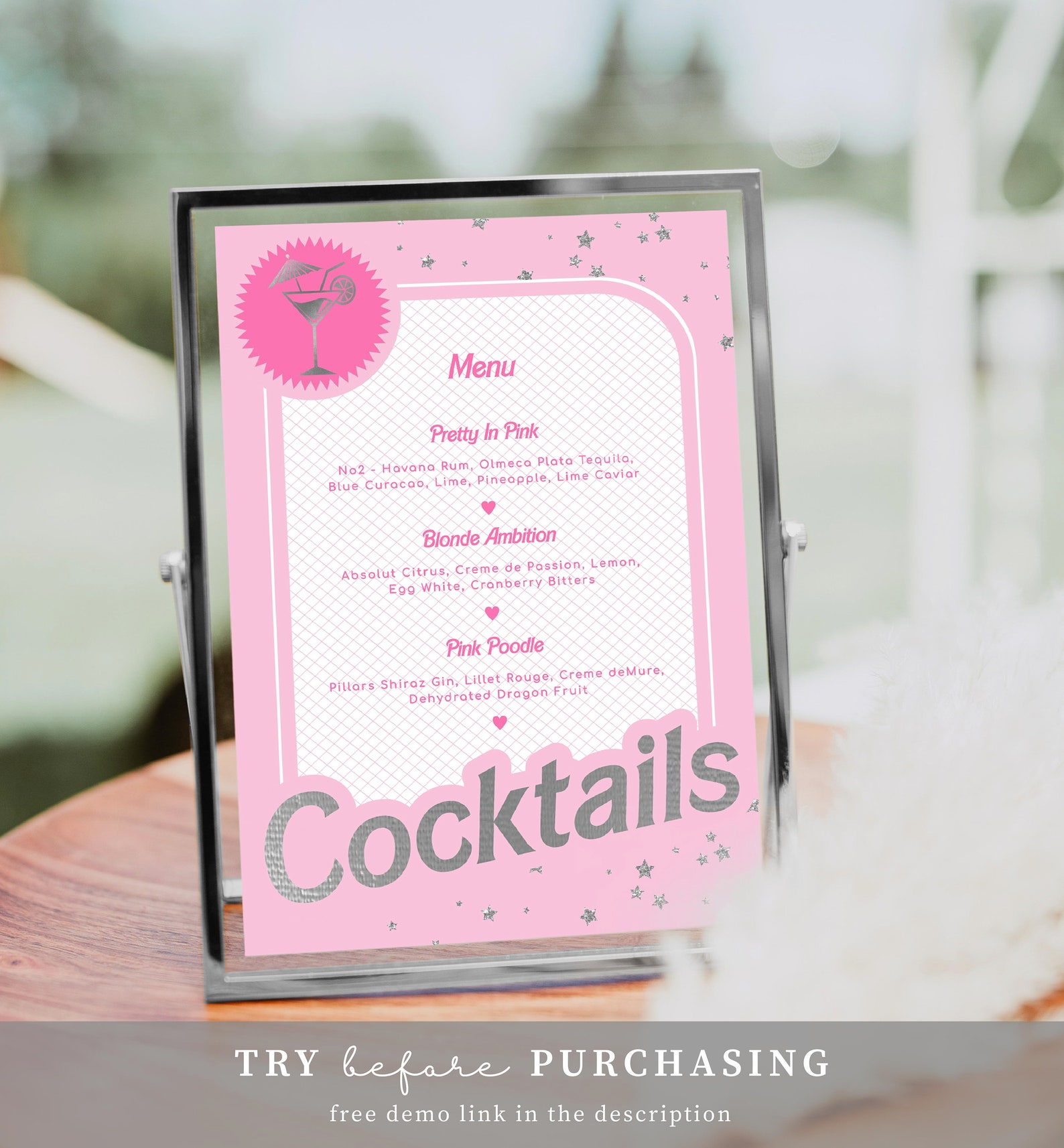 Editable Cocktail Menu Sign, Drinks Menu, Birthday Party Beverage Menu ...