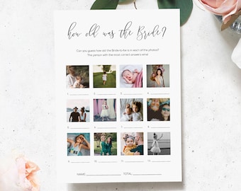 How Old Was The Bride Game - Baby Photo Game - Modern Minimalist - Age Guessing Game - Bridal Shower Game - Lucas Script