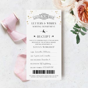Printable Letter To Santa Receipt, Santa's Nice List Receipt, Letter From Santa's Workshop, North Pole Mail, Christmas Eve Box Santa Letter