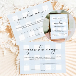 Raad eens hoeveel bordjes en kaarten, blauw pastel, hoeveel snoepjes in de pot spelbord, bord afdrukbaar babyshowerspelletjes, babyshowerspel jongen