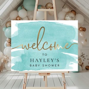 Teal and Gold Welcome Sign Template, Gender Neutral Baby Shower Welcome Sign, Boy Male Birthday Sign, Printable Welcome Sign Template
