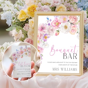 Printable Floral Bouquet Bar Sign and Favor Tag, Bridal Shower Bouquet Station Sign, Wildflower Bouquet Favor Sign and Favor Tag, Eloise