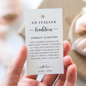 Printable Jordan Almonds Tag, An Italian Tradition Favor Tag, Minimalist Sugared Almonds Wedding Favor Tag, Wedding Tradition Tag, Leyton