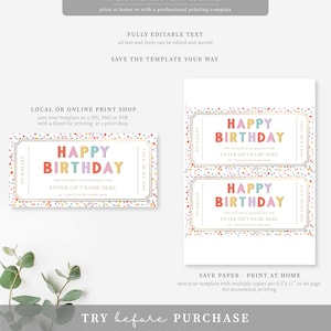 Happy Birthday Custom Gift Voucher Template, Printable Birthday Gift Certificate, Unisex Printable Birthday Gift Coupon, Multi Dot image 5