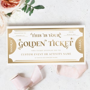 Druckbare Golden Ticket benutzerdefinierte Geschenkgutschein-Vorlage, druckbare Geburtstagsgeschenkgutschein, Unisex-Geburtstags-Geschenkgutschein, Margo