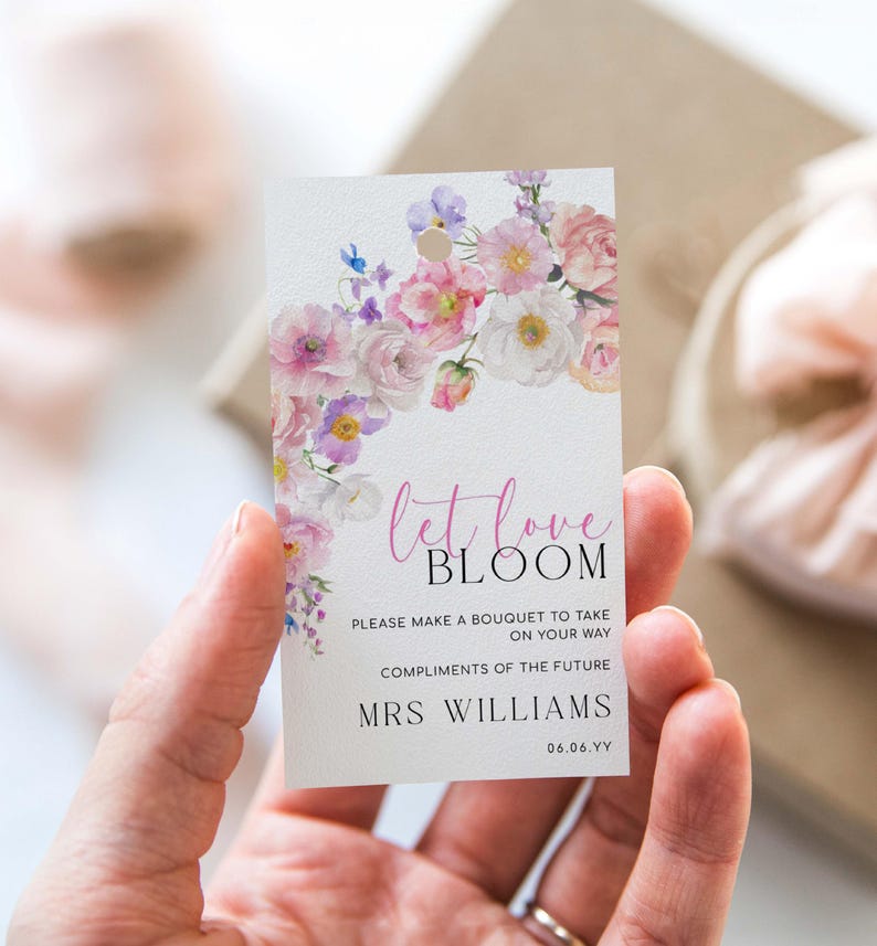 Printable Floral Flower Bar Sign and Favor Tag, Bridal Shower Bouquet Station Sign, Wildflower Bouquet Favor Sign and Favor Tag, Eloise