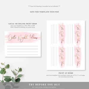 Printable Words of Advice and Date Night Cards - Pink Watercolour Rose ...