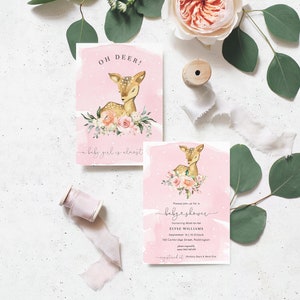 Oh Deer Baby Shower Printable Invitation, Editable Woodland Theme Girl Baby Shower Invitation, Oh Deer A Baby Girl Is Almost Here Invite