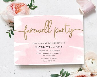 Invitación imprimible para despedida de soltera, acuarela rosa