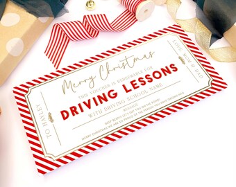 Driving Lessons Gift Voucher, Printable Christmas Money Gift, Editable Certificate Template, Green Stripe