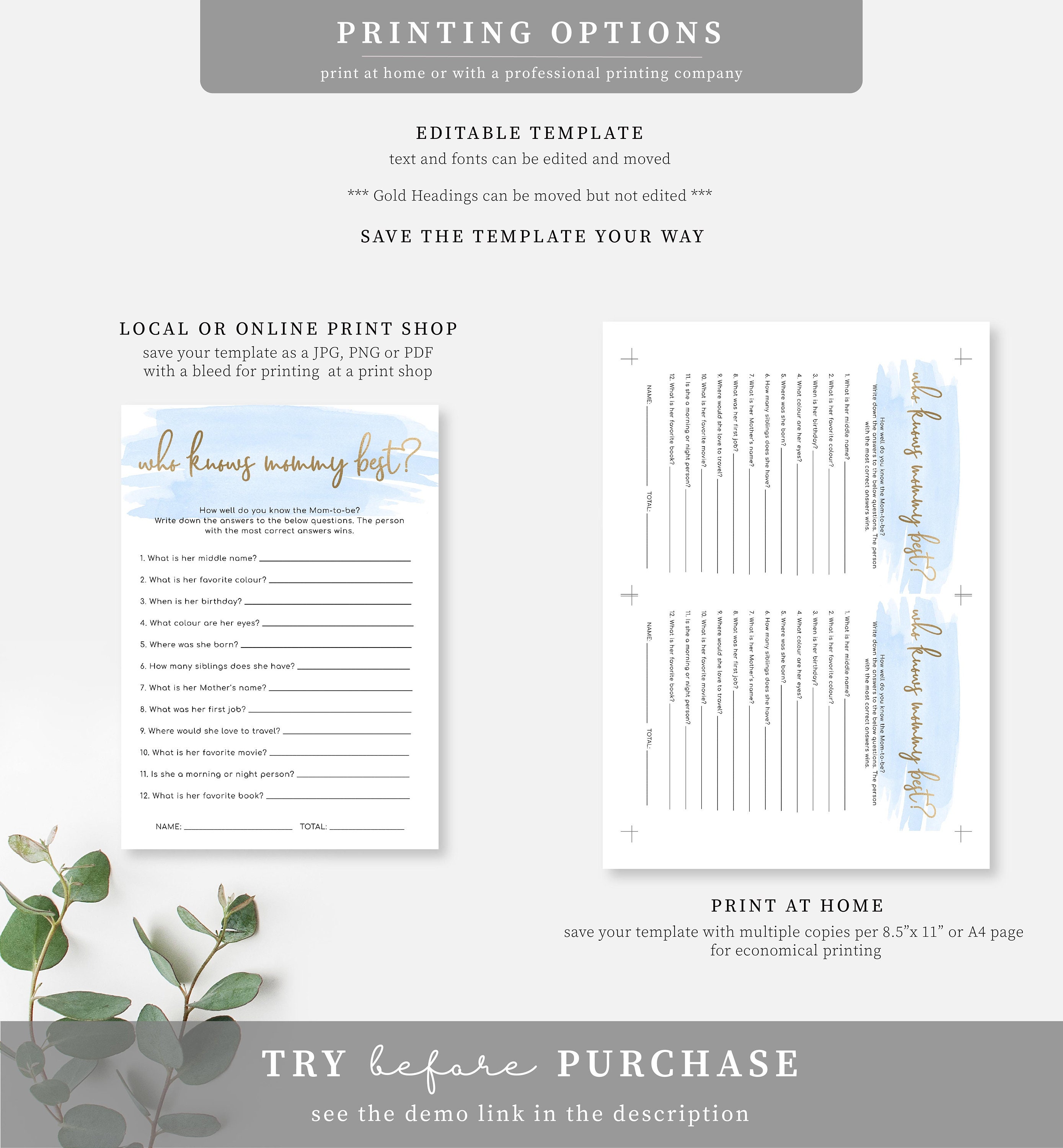 Blue Boy Baby Shower Games Bundle Pack - Instant Download - Blue ...