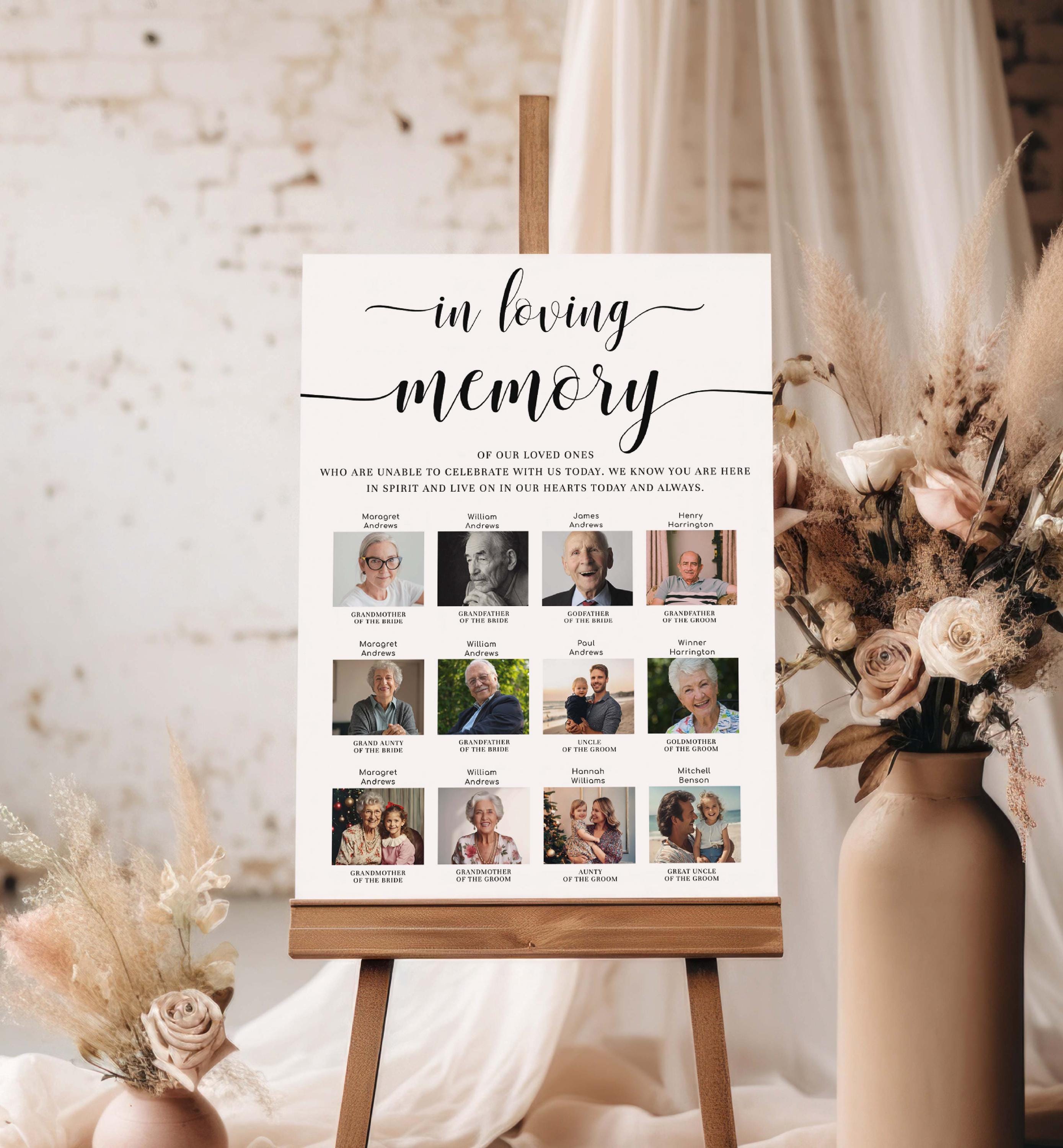 Printable Custom Photo In Loving Memory Sign, Modern Minimal Wedding Memorial Sign Template, Editable Photo Remembrance Sign, Leyton Script