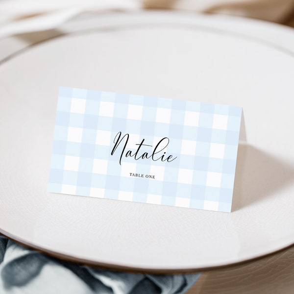 table place setting cards template Printable Tent and Flat Style Pace Cards, Blue Gingham Escort Cards, Editable Printable Place Setting Cards, Name Cards, Picnic Baby Shower