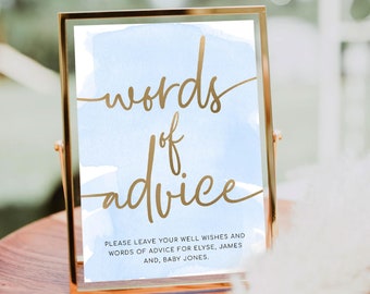 Words Of Advice Sign - Blue Watercolour - Newlyweds Advice - New Parents Advice - Wedding Sign - Gold Foil - Baby Shower Sign - Engagement