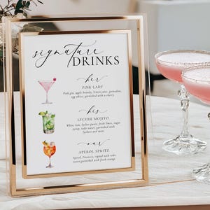Signature His, Her, Our Getränke Menü Schild, druckbare Hochzeit Signatur Cocktail Schild, minimalistische Hochzeit, Cocktail Bar Warenkorb Schild, Ellesmere