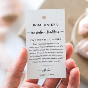 An Italian Tradition Favor Tag, Printable Five Sugared Almonds Tag, Minimalist Bomboniera Wedding Favor Tag, Wedding Tradition Tag, Leyton